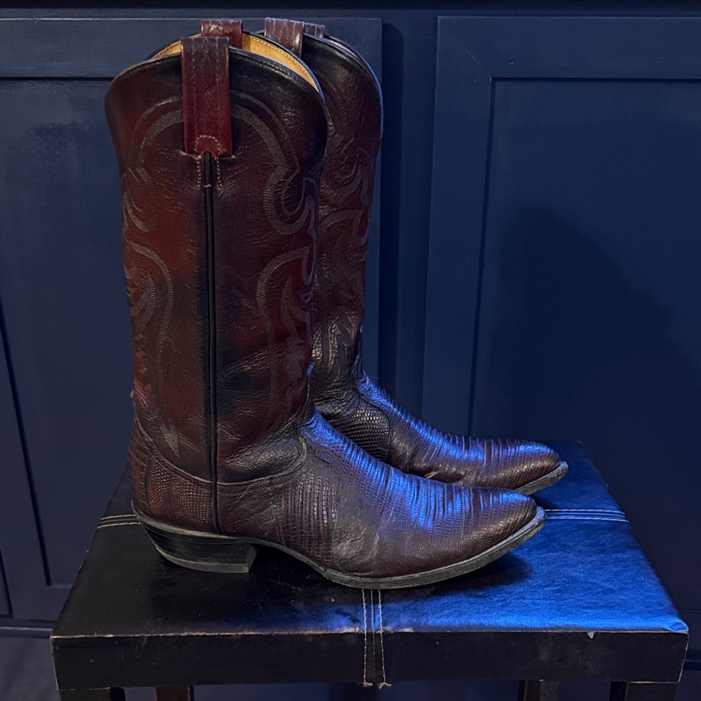 Tony Lama Dark Brown Embossed Leather Cowboy Boots